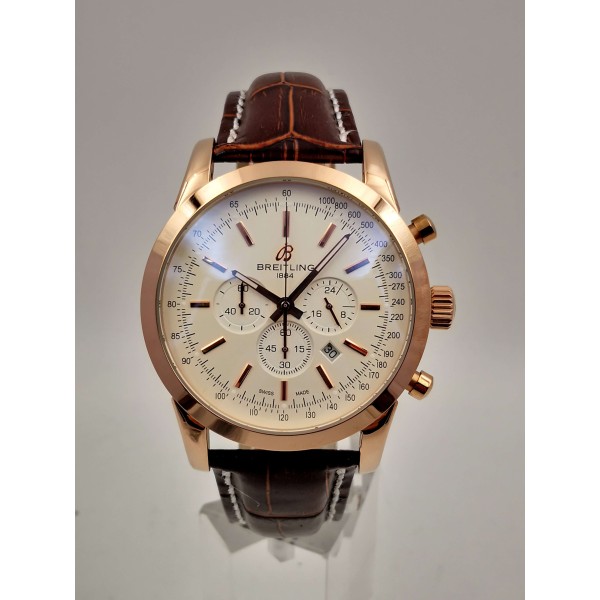 Best AAA Rose Gold & Silver Dial Replica Breitling Transocean Chronograph RB0152-43 MM