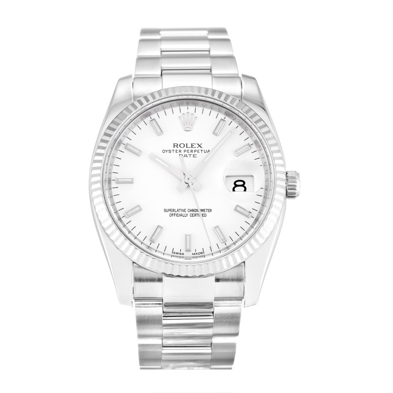 Best AAA White Baton Dial Replica Rolex Oyster Perpetual Date 115234-34 MM