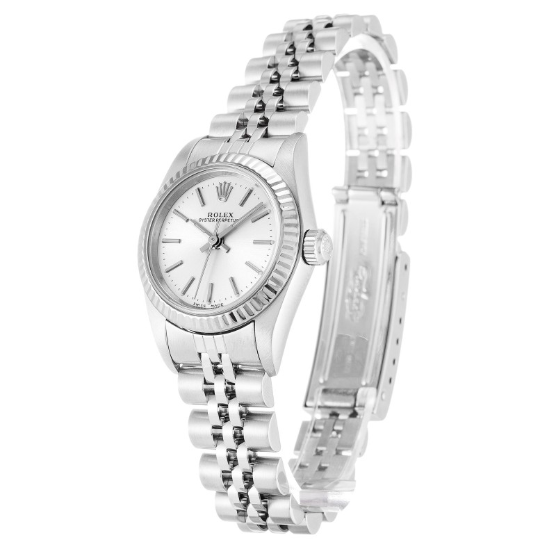 Best AAA Silver Baton Dial 26 MM Women Replica Rolex Lady Oyster Perpetual 76094-26 MM