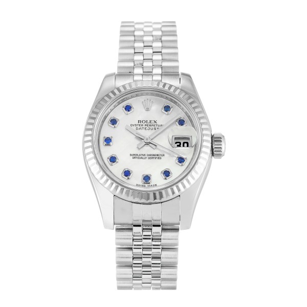 Best AAA Mother Of Peari - White & Sapphire Dial 26 MM Women Replica Rolex Datejust Lady 179174-26 MM