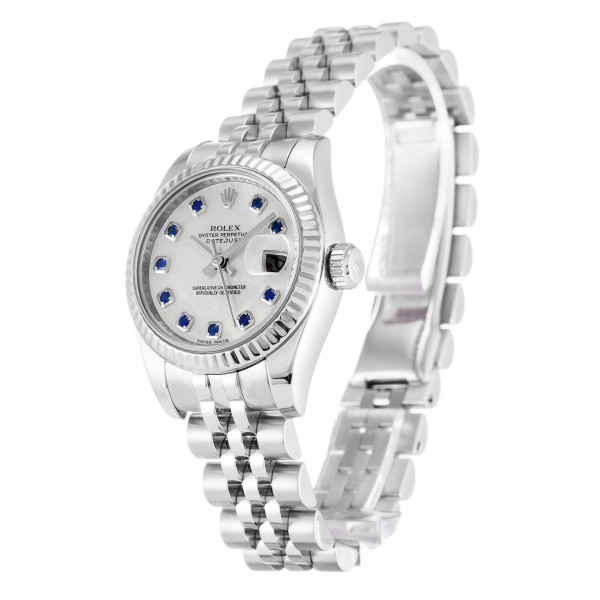 Best AAA Mother Of Peari - White & Sapphire Dial 26 MM Women Replica Rolex Datejust Lady 179174-26 MM