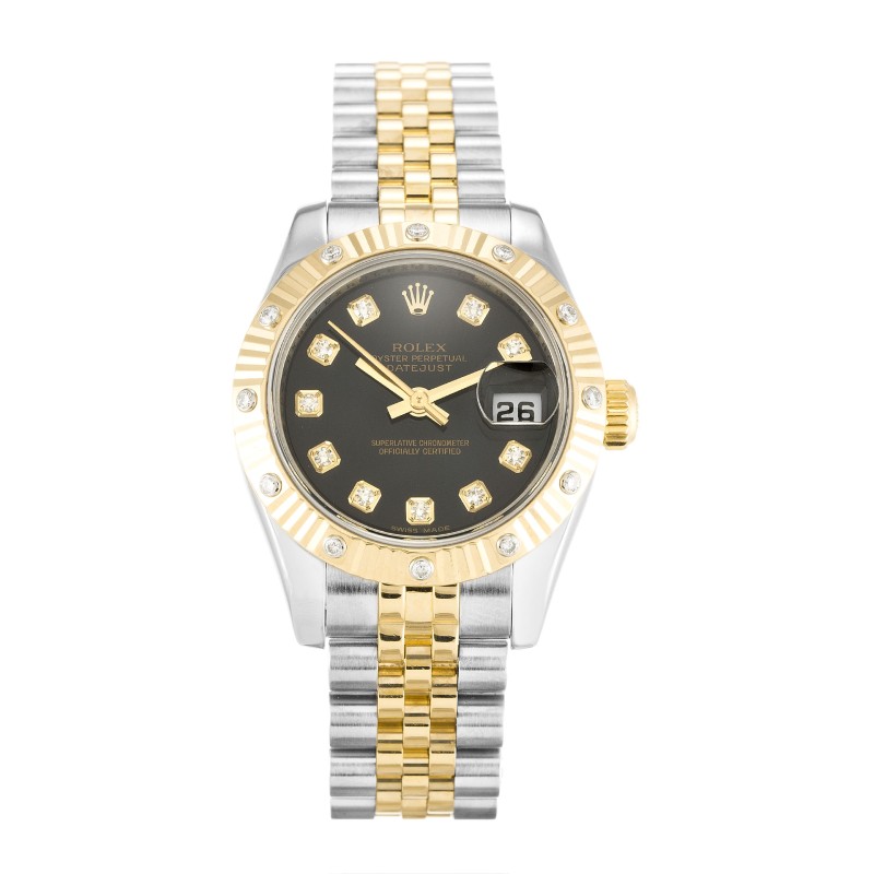 Best AAA Champagne Diamond Dial Replica Rolex Datejust Lady 179313-26 MM