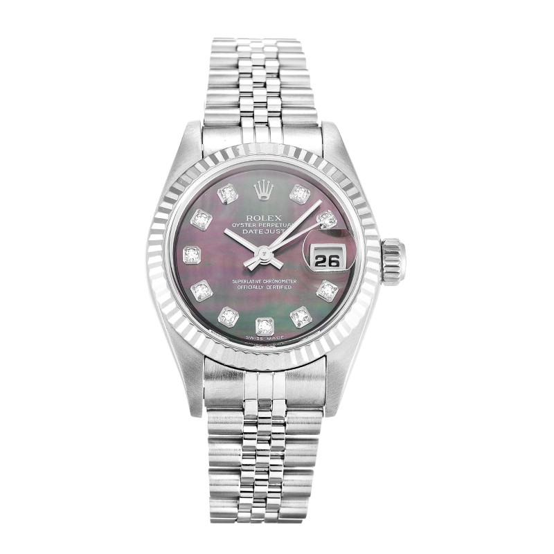 Best AAA Mother of Pearl Black - Diamond Dial Replica Rolex Datejust Lady 79174-26 MM