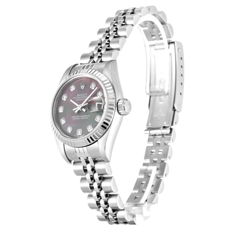 Best AAA Mother of Pearl Black - Diamond Dial Replica Rolex Datejust Lady 79174-26 MM