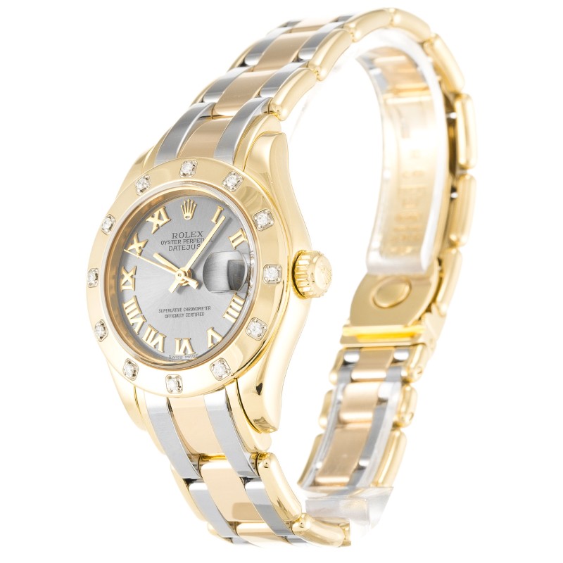 Best AAA Rhodium Roman Numeral Dial Replica Rolex Pearlmaster 80318-28 MM