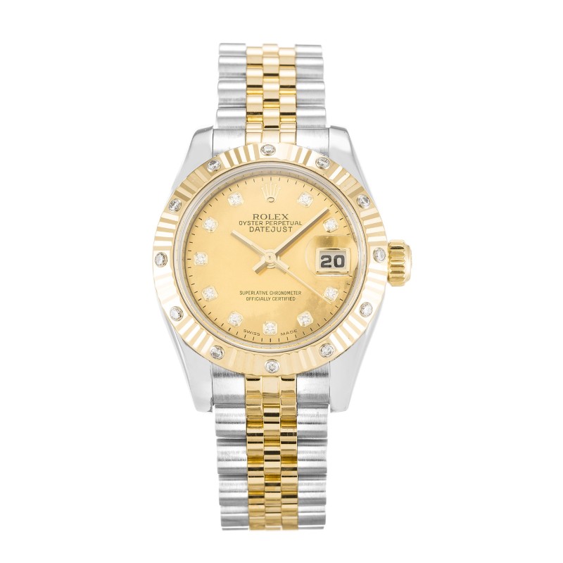 Best AAA Champagne Goldust Diamond Dial Replica Rolex Datejust Lady 179313-26 MM