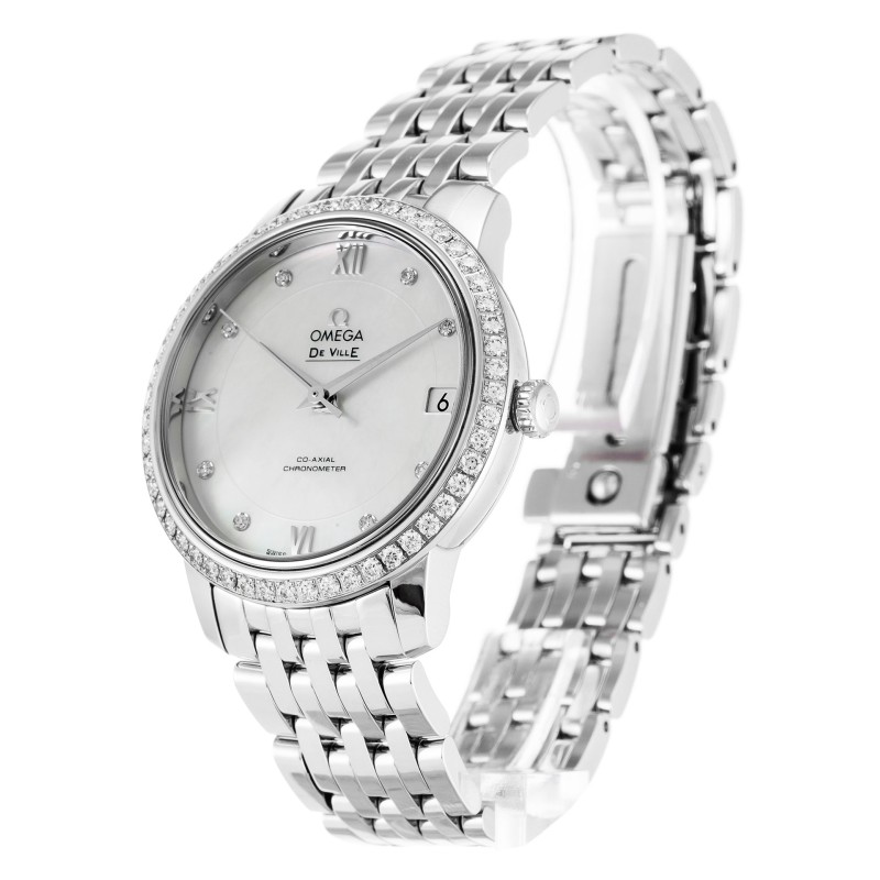 Best AAA Mother of Pearl - White Diamond Dial Replica Omega De Ville Prestige 424.15.33.20.55.001-32 MM