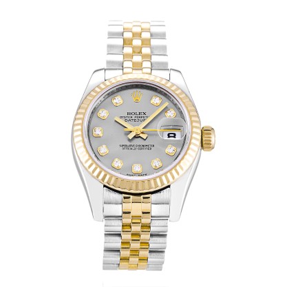 Best AAA Silver Diamond Dial Replica Rolex Datejust Lady 179173-26 MM