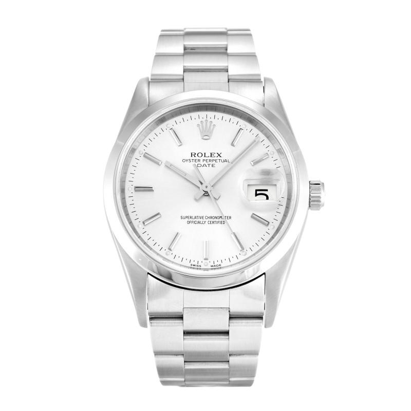 Best AAA Silver Baton Dial Replica Rolex Oyster Perpetual Date 15200-34 MM