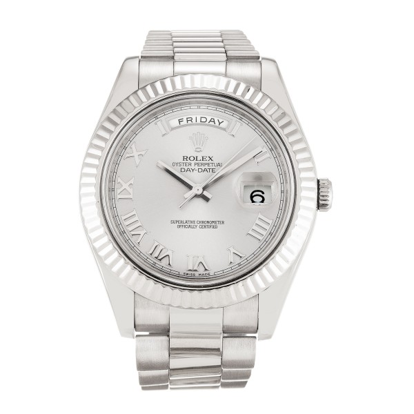 Best AAA Silver Roman Numeral Dial Replica Rolex Day-Date II 218239-41 MM