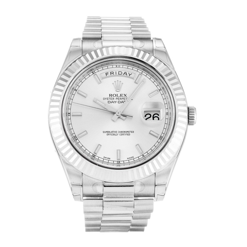 Best AAA Silver Baton Dial Replica Rolex Day-Date II 218239-41 MM