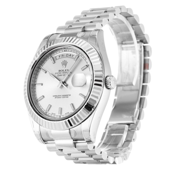 Best AAA Silver Baton Dial Replica Rolex Day-Date II 218239-41 MM