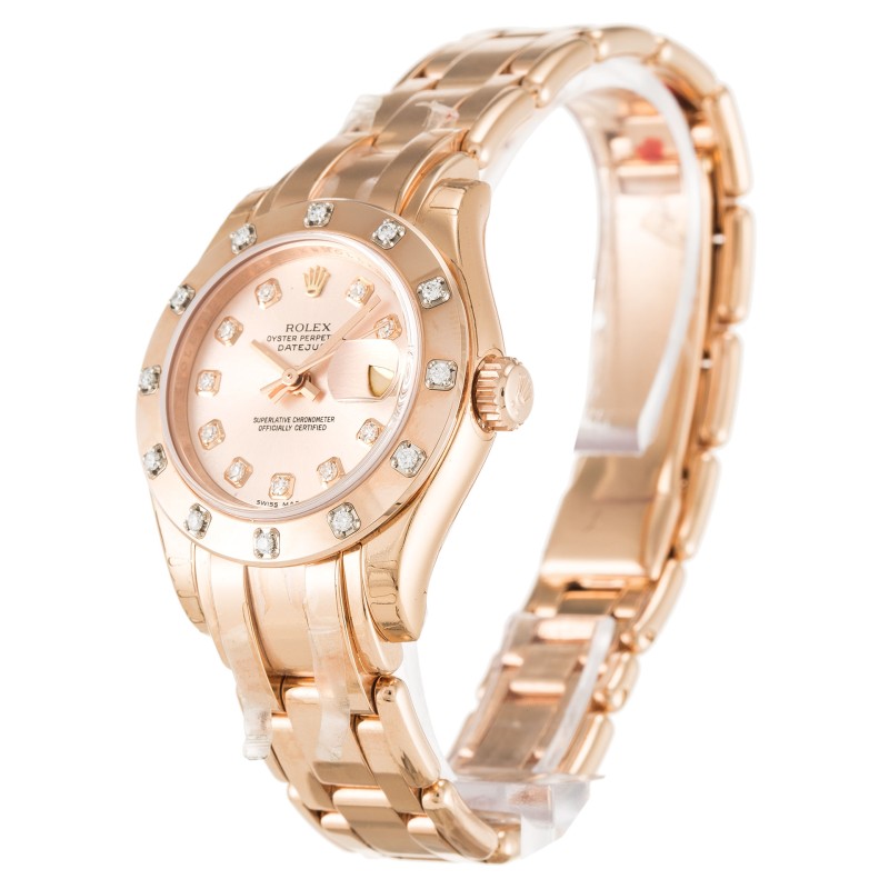 Best AAA Rose Diamond Dial Replica Rolex Pearlmaster 80315-29 MM