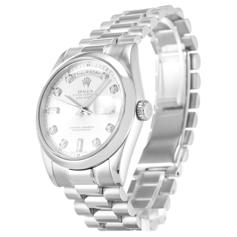 UK Best Silver Diamond Dial Replica Rolex Day-Date 118209-36 MM