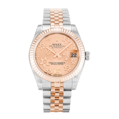 Best AAA Pink Floral Dial Replica Rolex Mid-Size Datejust 178271-31 MM