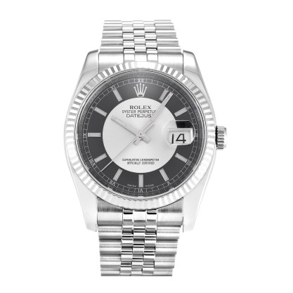 Best AAA Black & Silver Baton Dial Replica Rolex Datejust 116234-36 MM