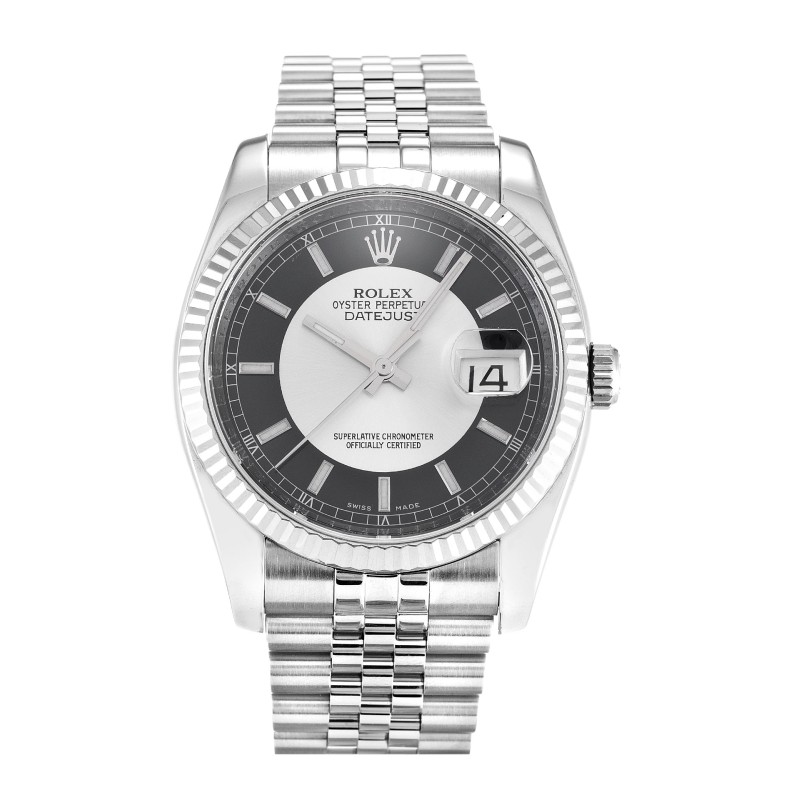 Best AAA Black & Silver Baton Dial Replica Rolex Datejust 116234-36 MM