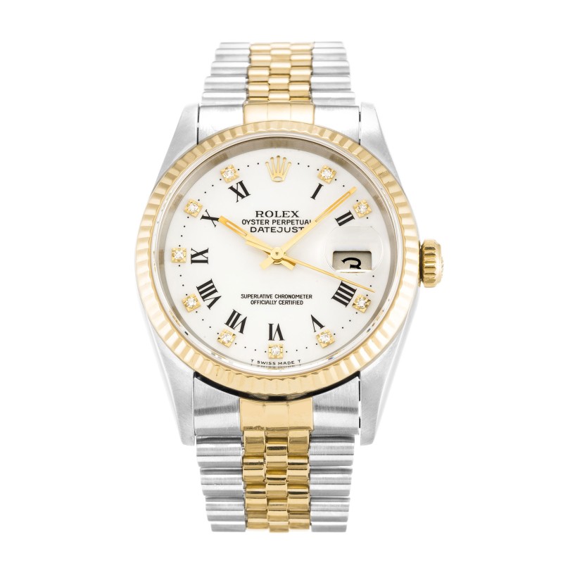 Best AAA White Roman Numeral Diamond Dial Replica Rolex Datejust 16233-36 MM