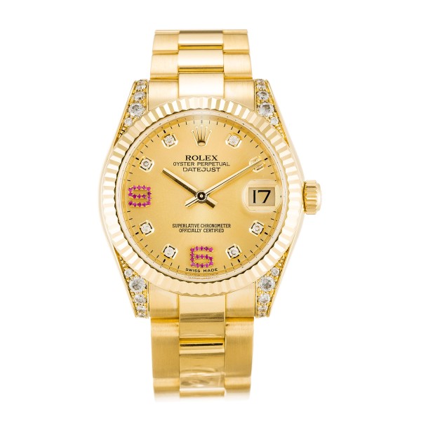 Best AAA Champagne Diamond & Ruby Dial Replica Rolex Mid-Size Datejust 178238-31 MM