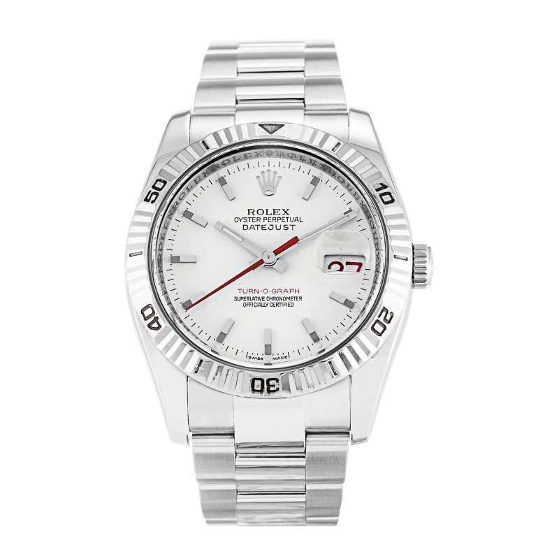 Best AAA White Baton Dial Replica Rolex Turn-O-Graph 116264-36 MM