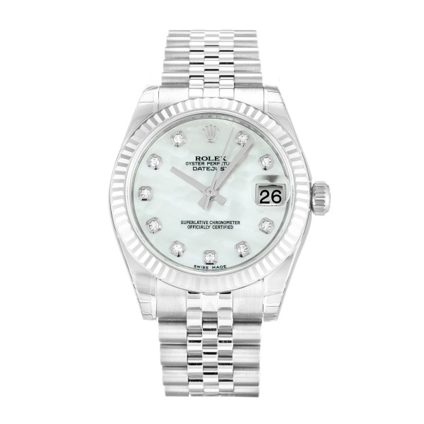 Best AAA Mother of Pearl - White Diamond Dial Replica Rolex Datejust Lady 178274-31 MM