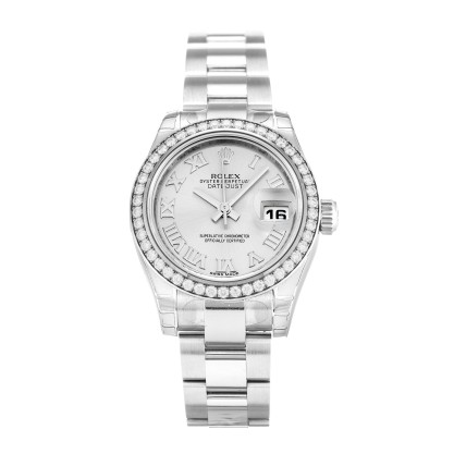 Best AAA Silver Roman Numeral Dial Replica Rolex Datejust Lady 179384-26 MM