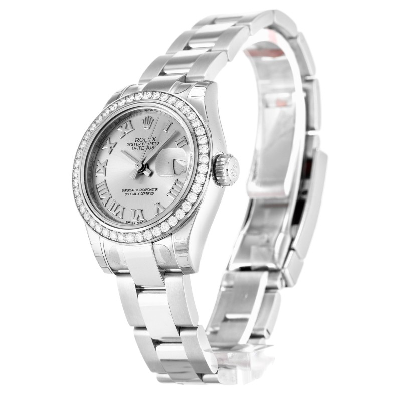 Best AAA Silver Roman Numeral Dial Replica Rolex Datejust Lady 179384-26 MM