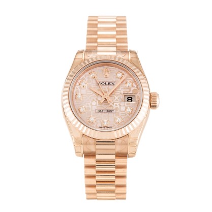 Best AAA Rose Gold Diamond(Jubilee) Dial Women 26 MM Replica Rolex Datejust Lady 179175-26 MM