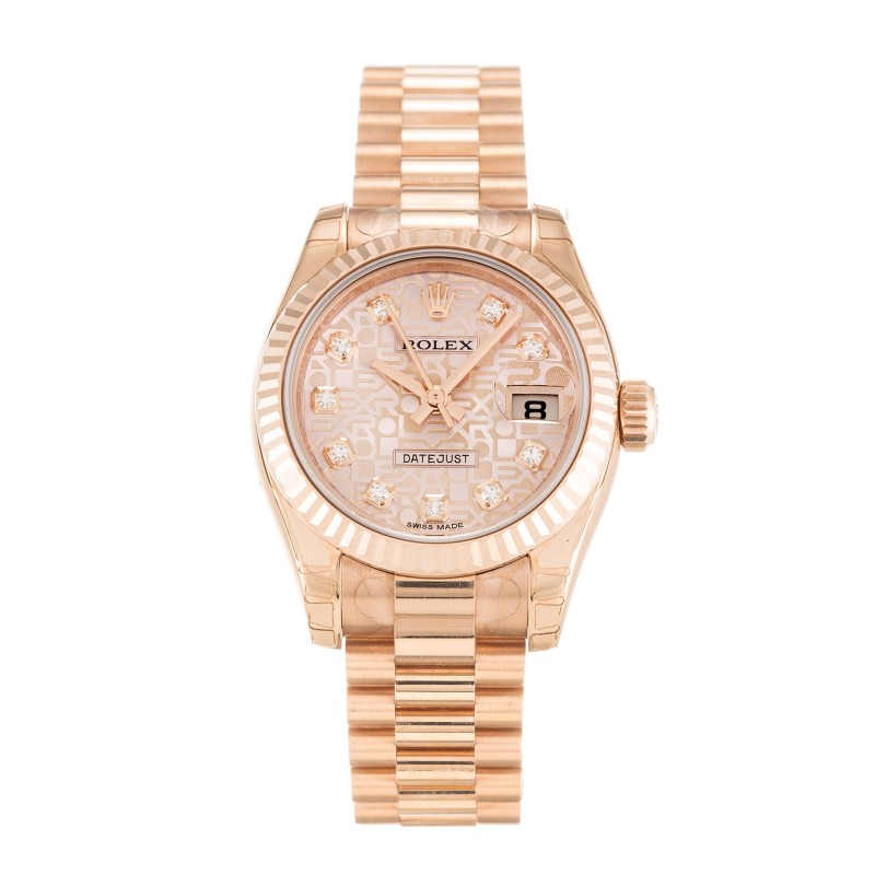 Best AAA Rose Gold Diamond(Jubilee) Dial Women 26 MM Replica Rolex Datejust Lady 179175-26 MM