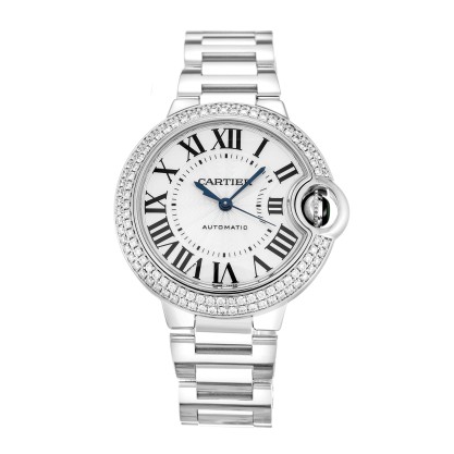 Best AAA Silver Roman Numeral Dial Replica Cartier Ballon Bleu WE902035-33 MM