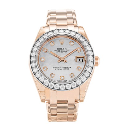 Best AAA Mother of Pearl - White Diamond Dial Replica Rolex Pearlmaster 81285-34 MM