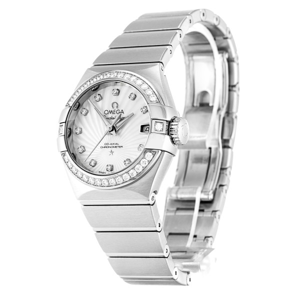 Best AAA Mother of Pearl - White Diamond Dial Replica Omega Constellation Ladies 123.15.27.20.55.001-27 MM