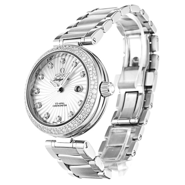 Best AAA Mother of Pearl - White Diamond Dial Replica Omega De Ville Ladymatic 425.35.34.20.55.001-34 MM