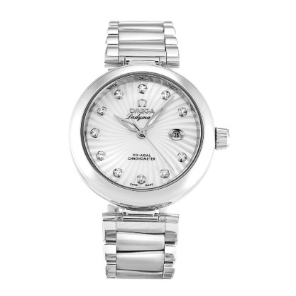 Best AAA Mother of Pearl - White Diamond Dial Replica Omega De Ville Ladymatic 425.30.34.20.55.001-34 MM