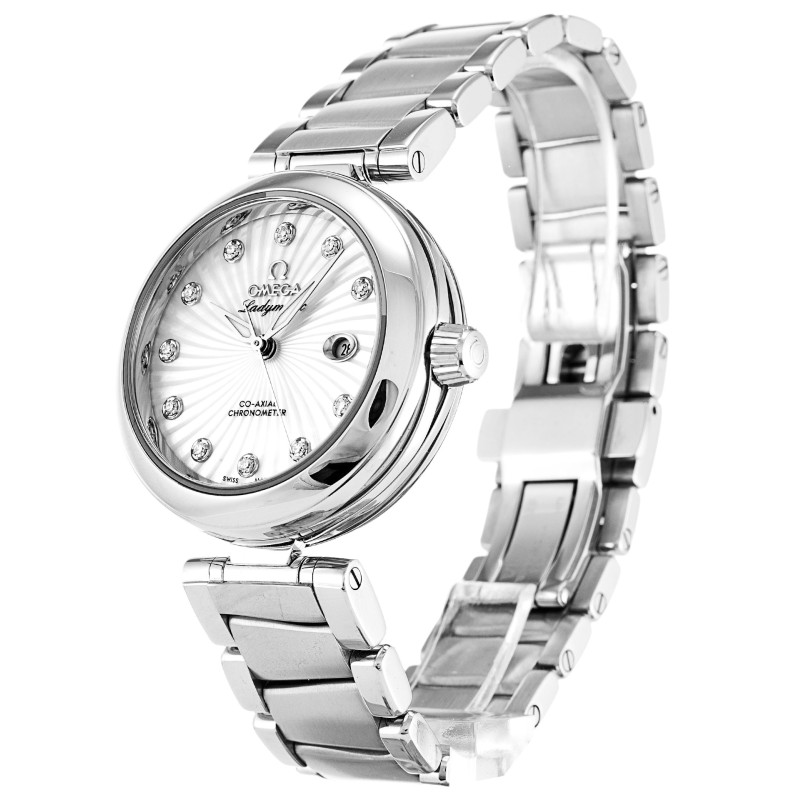 Best AAA Mother of Pearl - White Diamond Dial Replica Omega De Ville Ladymatic 425.30.34.20.55.001-34 MM