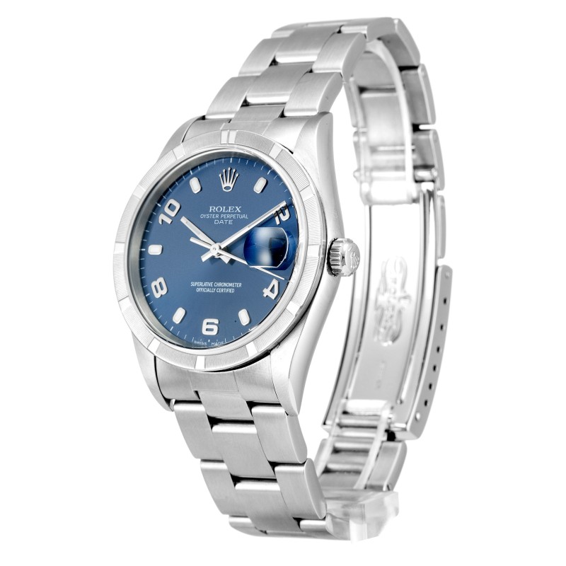 UK Best Blue Arabic Dial Replica Rolex Oyster Perpetual Date 15210-34 MM