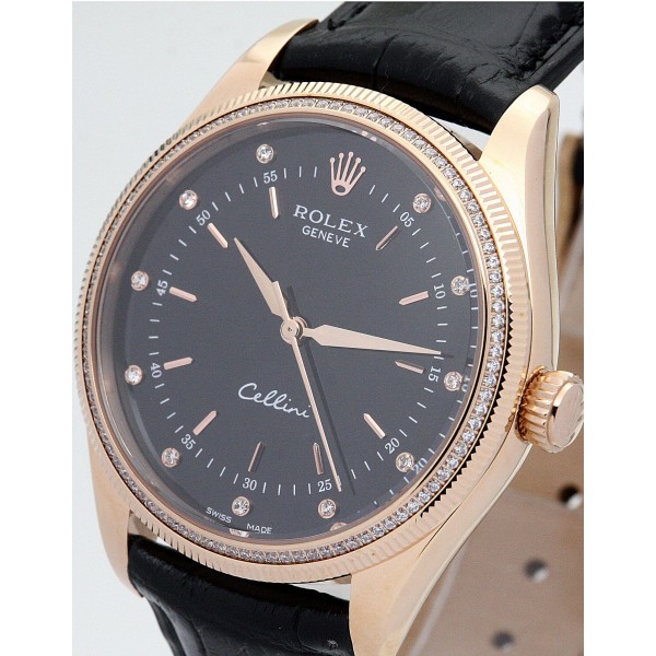 Best AAA Black Dial Replica Rolex Cellini 4233/8-25 MM