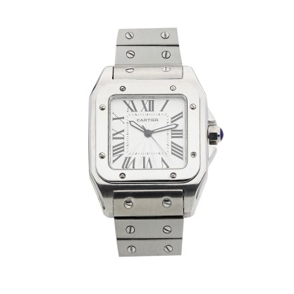 Best AAA Silver Roman Numeral Dial Replica Cartier Santos 100 W20073X8-41 MM