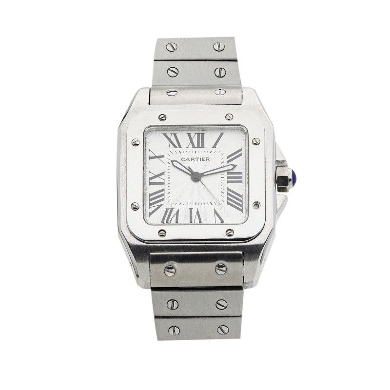 Best AAA Silver Roman Numeral Dial Replica Cartier Santos 100 W20073X8-41 MM