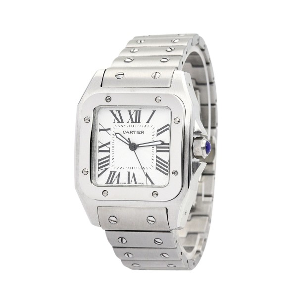 Best AAA Silver Roman Numeral Dial Replica Cartier Santos 100 W20073X8-41 MM