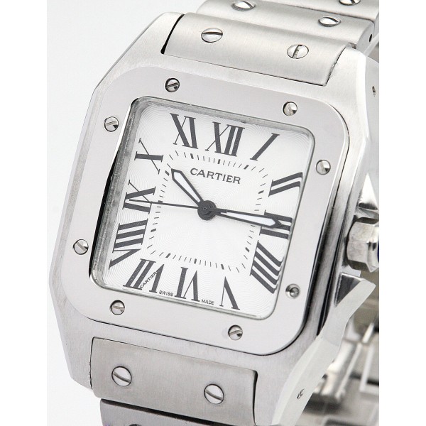 Best AAA Silver Roman Numeral Dial Replica Cartier Santos 100 W20073X8-41 MM